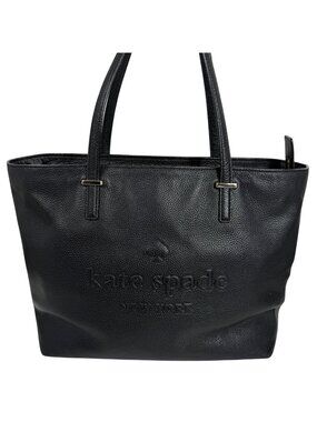 Kate Spade REMMI Black Leather Double Handles Structured Tote Bag Embossed Logo